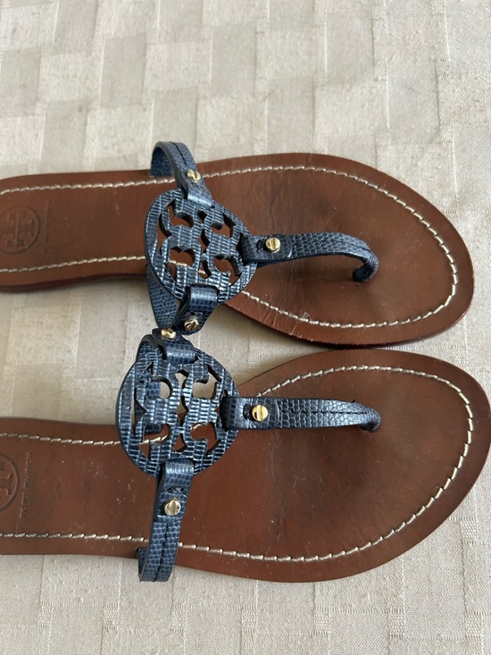 Tory Burch Mini Miller Flat Thong Sandals in Snakeskin Dark Navy main image 6